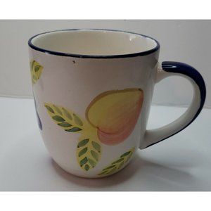 Artist's Touch Orchard Jubilee Blue Trimmed Fruit Themed 4" Tall Coffee Mug